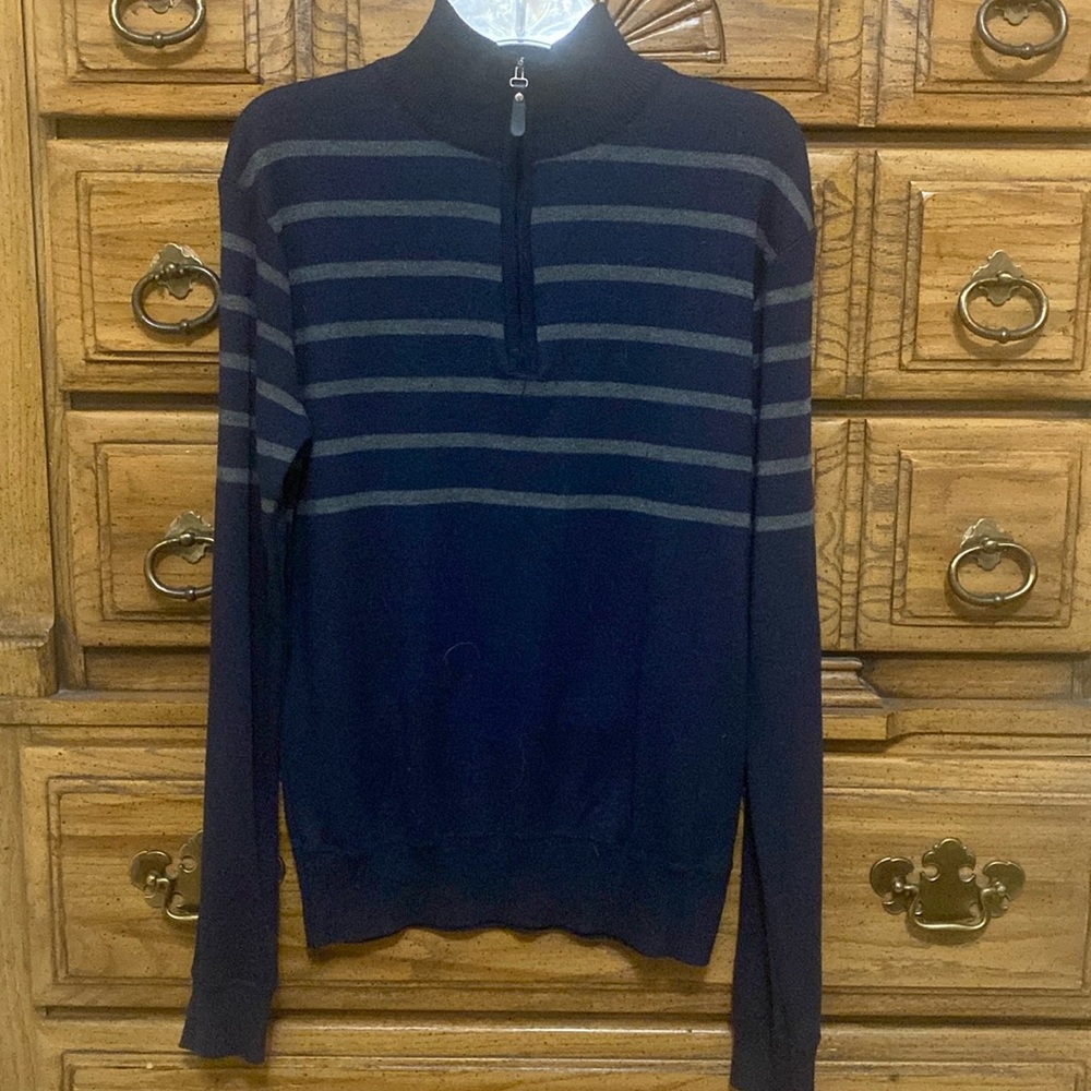 Burnside Half-zip Sweater. Navy with Gray Stripes Men’s Size Small